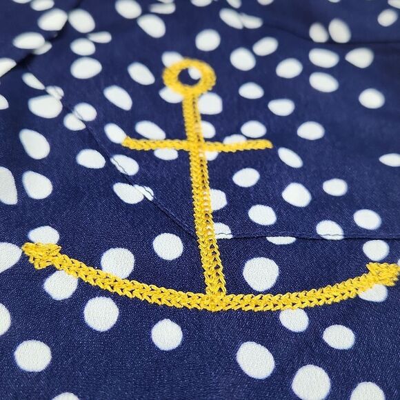 Free People -652 Sandrine Rose Navy Polka Dot Anchor button down shirt Small - Picture 4 of 9
